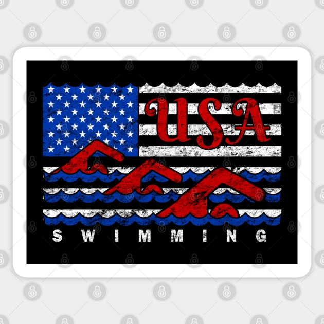 Swiming American Flag USA Distressed Red White and Blue Swimming Sticker by TeeCreations